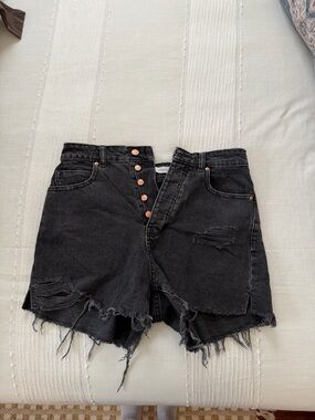 Zara Black Distressed High-Rise Denim Shorts